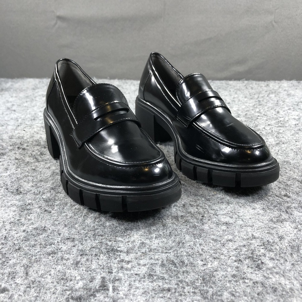 Crown Vintage Loafers Sage Womens 9.5 M Black Platform Block Heel Shoes